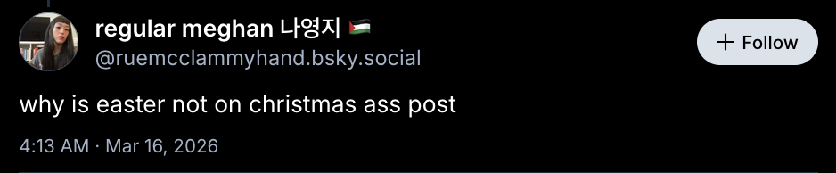 a post that says ‘why is easter not on christmas ass post’